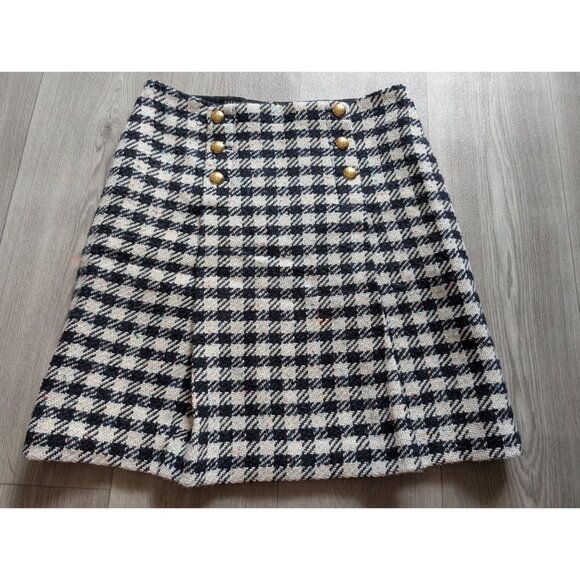 Talbots Womens Tweed Houndstooth Skirt With Gold Buttons Size 8 Made In Philippi - Picture 4 of 8